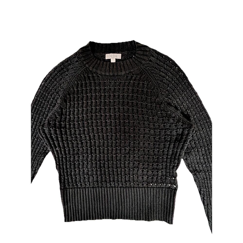 J. Crew Women's Pointelle Crewneck Sweater Black Open Knit- Beach Sz Large SU24